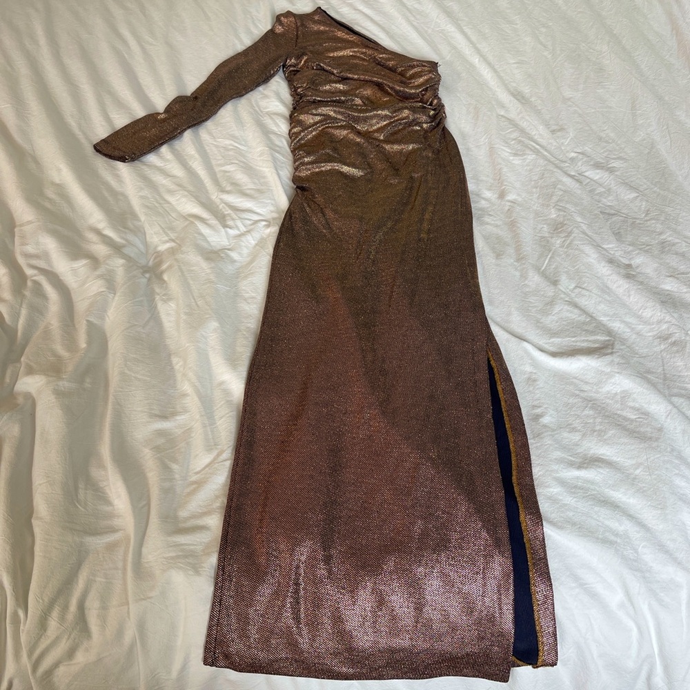Zara Asymmetrical Shimmery One Sleeve Dress